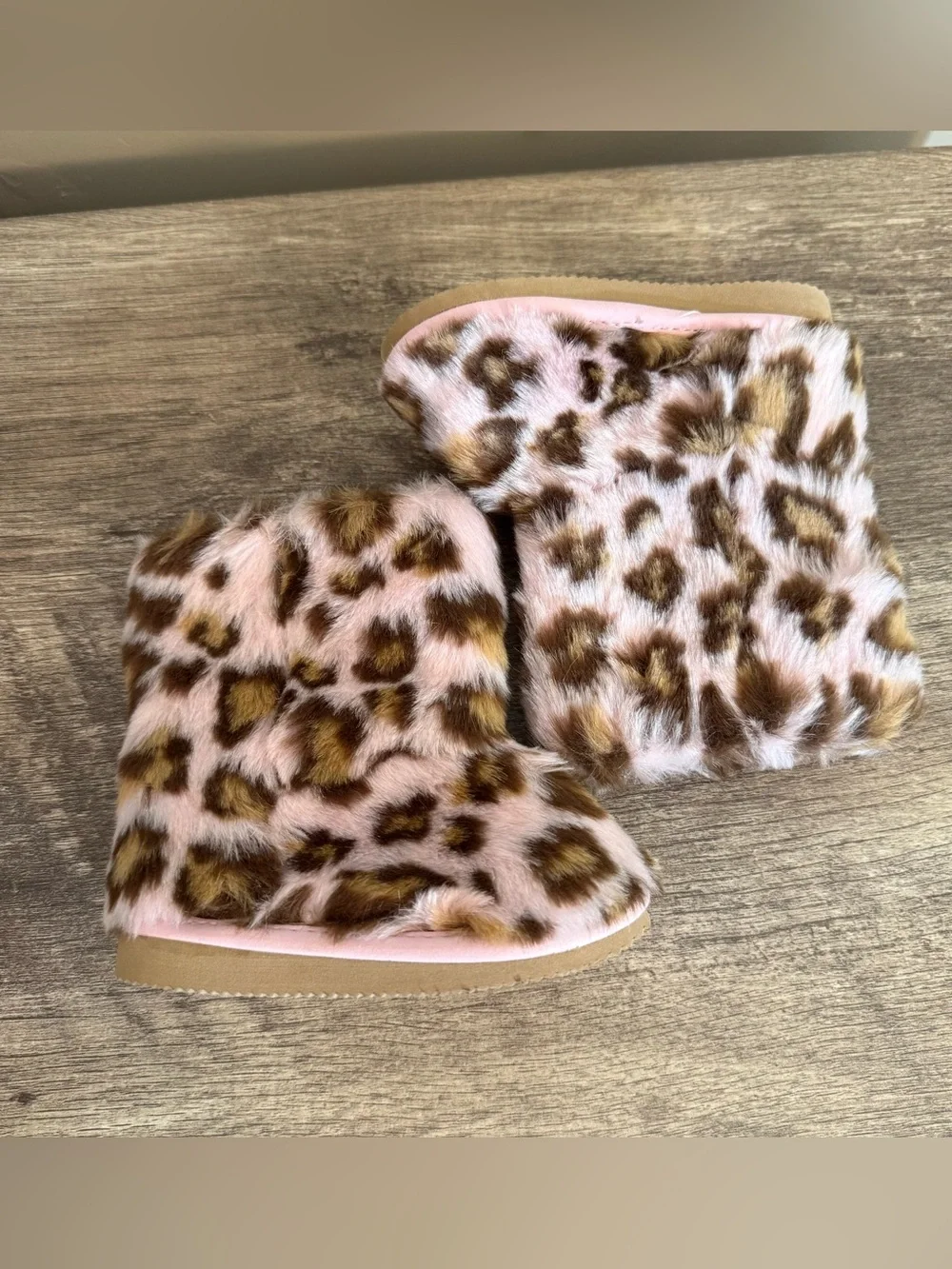 Gymboree Faux Fur Infant Boots Size 3 Pink Leopard Print 2009 Winter Glam Kitty
